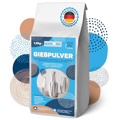 Gießpulver weiß 1,5kg - Premium Gips zum Gießen - Reliefgießpulver weiß aus hochwertigem Alabaster Gips - Vielseitig einsetzbare Gießmasse für Silikonformen - Alabastergips zum Gießen von work'n'life