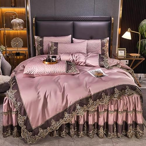 woxefo Bettwäsche, hautfreundliche Bettwäsche, Bettwäscheset, hautfreundlicher Satinstoff im europäischen Stil, einfarbige Stickereispitze, geeignet für Schlafzimmer, Gästezimmer usw.(Palace Pink,A) von woxefo