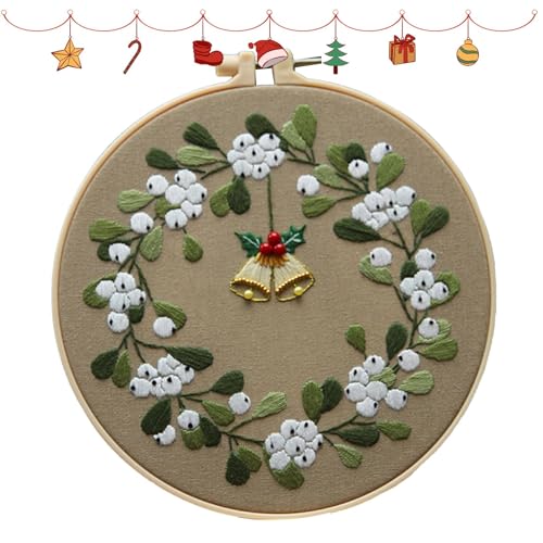 wqibq Weihnachtsornament-Bastelset, Gesticktes Kreuzstich-Materialset, Weihnachtsmann-Stickset für Anfänger und Erwachsene Sets -Nadelspitzen-Set Frohe Weihnachten-Stickerei-Set Ornamente Wei von wqibq