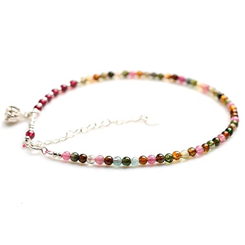 Feng Shui Fußkettchen Natürlicher Turmalin Fußkettchen Silber Lotus Glücksbringer for Frauen Kleine Perlen Fußarmband Multi-Edelstein 7 Chakra-Ausgleich Verstellbares Reiki-Kristall-Chakra Viel Glücks von wrtgerht