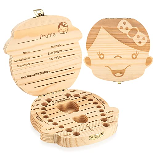 wugongshan Zahnbox Holz, Milchzahndose Holz für Jungen, Milchzahnbox, Milchzähne Box, Zahnschachtel, Aufbewahrungsbox, Zahndose zur Aufbewahrung für Baby-Zähne, Souvenir Box (Mädchen) von wugongshan