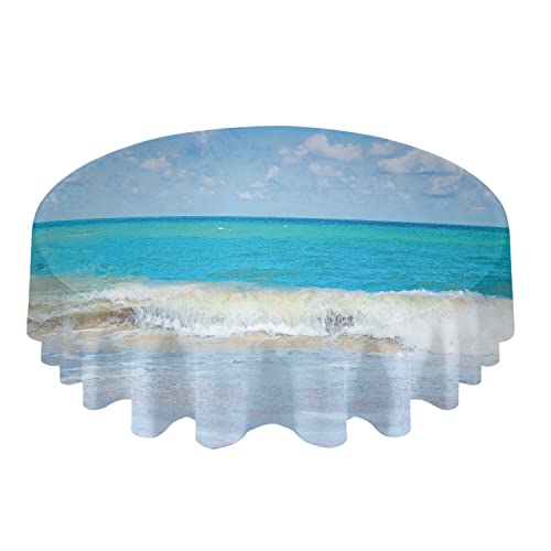 Wachstischdecke 152cm Tropischer Sonnenstrand Am Meer Wachstuch rutschfeste Wachstuchtischdecke Rund Garten Tischdecke Für Camping Indoor Party von wuhanshiruikewanshangmaoyouxiangongsi