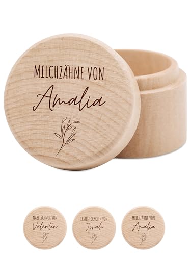 wunderwunsch® - Milchzahndose personalisiert aus Holz mit hochwertiger Gravur - Zahndose Milchzähne als Erinnerung an die ersten Zähnchen (Milchzähne) von wunderwunsch