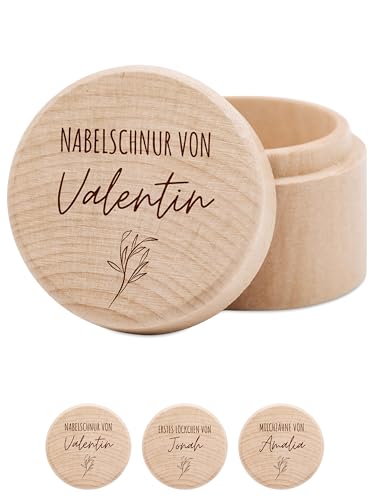 wunderwunsch® - Milchzahndose personalisiert aus Holz mit hochwertiger Gravur - Zahndose Milchzähne als Erinnerung an die ersten Zähnchen (Nabelschnur) von wunderwunsch