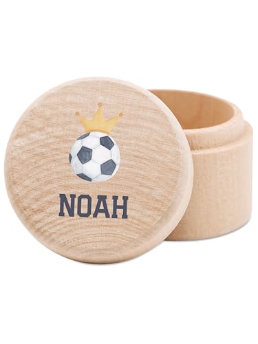 wunderwunsch® - Milchzahndose personalisiert aus Holz mit kinderfreundlichem UV-Druck - Zahndose Milchzähne als Erinnerung an die ersten Zähnchen (Fußball) von wunderwunsch