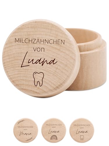 wunderwunsch® - Milchzahndose personalisiert aus Holz mit hochwertiger Gravur - Zahndose Milchzähne als Erinnerung an die ersten Zähnchen (Zahn) von wunderwunsch