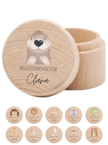 wunderwunsch® - Milchzahndose personalisiert aus Holz mit kinderfreundlichem UV-Druck - Zahndose Milchzähne als Erinnerung an die ersten Zähnchen (Otter) von wunderwunsch