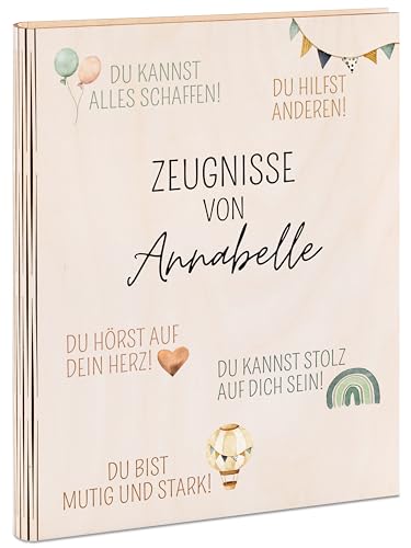 wunderwunsch® - Personalisierte Zeugnismappe aus Holz mit hochwertigem Spezial-Druck - Einschulung Geschenk - Zeugnismappe Jungen & Zeugnismappe Mädchen (Affirmationen) von wunderwunsch