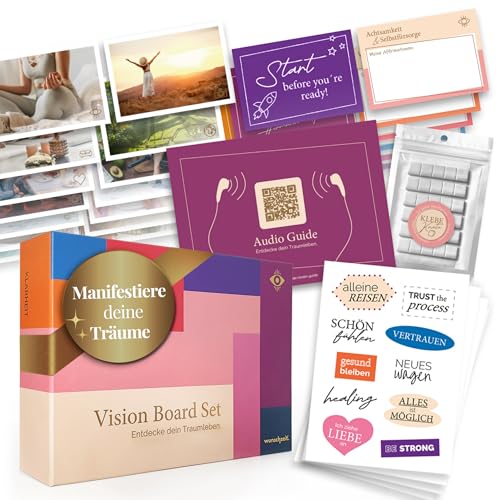 Vision Board Set | Manifestation, Achtsamkeit & Positives Denken | Visualisiere das Leben deiner Träume | Geschenke für Frauen, Beste Freundin, Schwester, Mädelsabend | Audioanleitung von wunschzeit