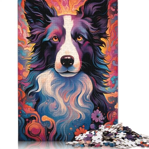 Puzzle für Erwachsene mit 1000 Teilen farbenfrohes psychedelisches Border-Collie-Puzzle Geschenkpapier-Puzzle tolles Geschenk für Erwachsene 1000 Teile (38 x 26 cm) von wuzihanptpt