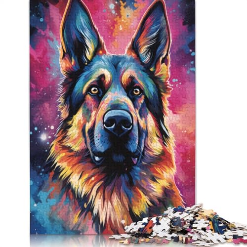 Puzzle für Erwachsene mit 1000 Teilen farbenfrohes psychedelisches Puzzle mit deutschem Schäferhund Geschenkpapier-Puzzle tolles Geschenk für Erwachsene 1000 Teile (38 x 26 cm) von wuzihanptpt