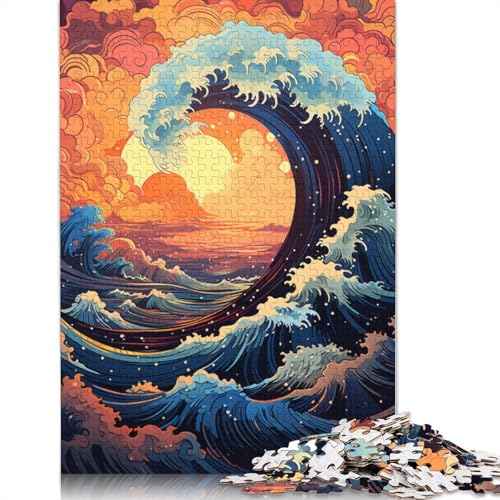 Puzzle für Erwachsene mit 1000 Teilen farbenfrohes psychedelisches Sonnenuntergangs-Wellen-Puzzle Geschenkpapier-Puzzle tolles Geschenk für Erwachsene 1000 Teile (38 x 26 cm) von wuzihanptpt