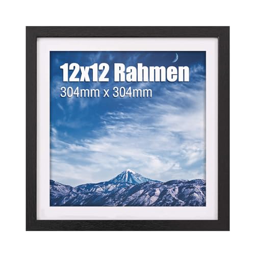 wyewye 30x30 cm Bilderrahmen 1 Stück, 30x30 cm, Holz-Bilderrahmen mit Passepartout für 24.4x24.4 cm Druck, Kunststoff-Bilderrahmen für Wand, klassischem Design, Perfekt zum Verschenken Schwarz von wyewye