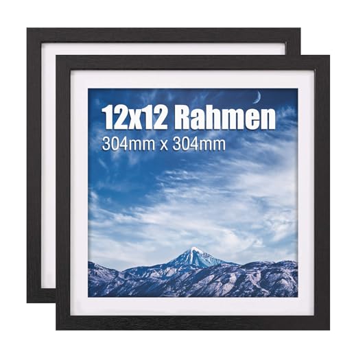 wyewye 30x30 cm Bilderrahmen 2 Stück, 30x30 cm, Holz-Bilderrahmen mit Passepartout für 24.4x24.4 cm Druck, Kunststoff-Bilderrahmen für Wand, klassischem Design, Perfekt zum Verschenken Schwarz von wyewye