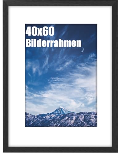 wyewye 40x60 cm Bilderrahmen 1 Stück, Holz-Bilderrahmen mit Passepartout für 40x60 cm Druck, Kunststoff-Bilderrahmen für Wand, Klassischem Design, Perfekt zum Verschenken, Schwarz von wyewye