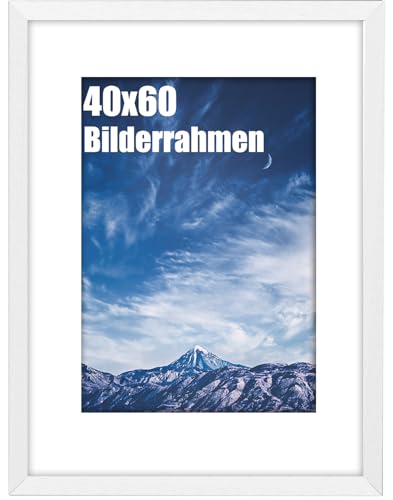 wyewye 40x60 cm Bilderrahmen 1 Stück, Holz-Bilderrahmen mit Passepartout für 40x60 cm Druck, Kunststoff-Bilderrahmen für Wand, Klassischem Design, Perfekt zum Verschenken, Weiß von wyewye