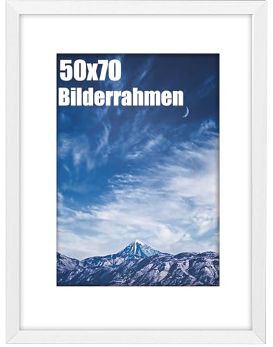 wyewye 50x70 cm Bilderrahmen 1 Stück, Holz-Bilderrahmen mit Passepartout für 50x70 cm Druck, Kunststoff-Bilderrahmen für Wand, Klassischem Design, Perfekt zum Verschenken，Weiß von wyewye