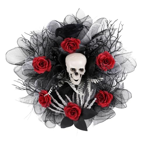 Mystische Halloween-Rose und Skelett-Kopfbedeckung, weicher Tüll, festliche Kopfbedeckung mit Totenkopf für Themen-Event von xbiez