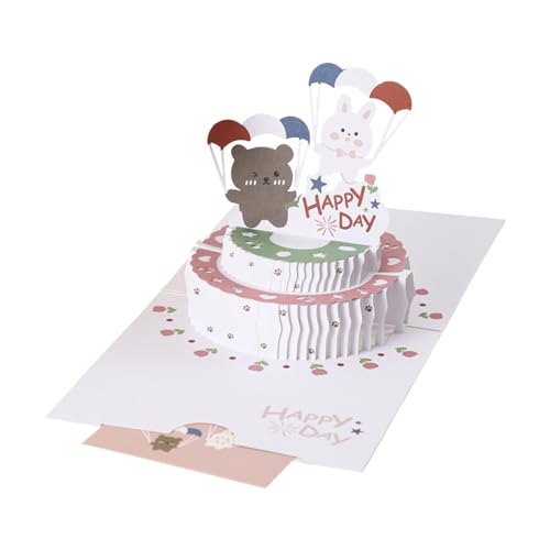 xbiez Geburtstagskarte im INS-Stil, 3D-Kuchen-Klappkarte, niedlicher Cartoon-DIY-Geschenkkarte mit Umschlag von xbiez