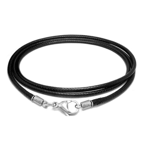 xbiez Lederhalskordel mit Verschluss, geflochtenes Seil, Halsketten, Schnur, Edelstahl-Verschlüsse, 2 mm, schwarze Kordel für DIY-Schmuckherstellung von xbiez