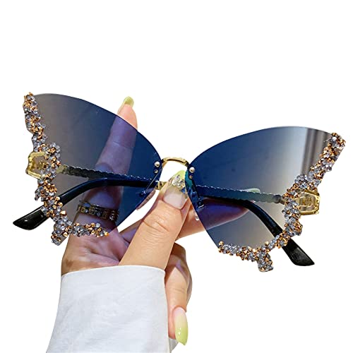 xbiez Schmetterling randlos kleines Gesicht Schmetterling Brille Strass Bling Schmetterling von xbiez