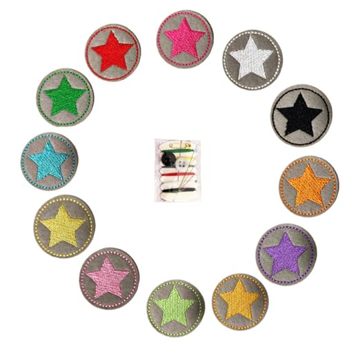 12 Stück Aufbügelflicken Kinder,Hosenflicken zum Aufbügeln Kinder,Bügelflicken Stern,Bügelflicken Farbig Sterne Klein Rund Set,DIY Patches zum Aufbügeln Applikation Flicken,füR Kleidung,Hosen von xianshi