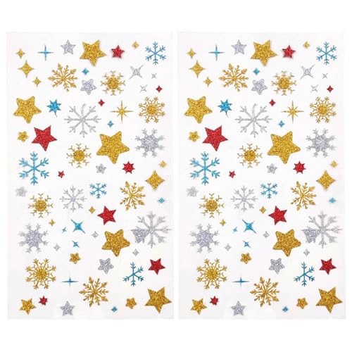 128 pcs weihnachtssticker,sticker weihnachten,aufkleber glitzer sterne,weihnachtsaufkleber selbstklebend gold,kinder stern,schneeflocken stickers,zum weihnachts,basteln aufkleben christmas von xianshi