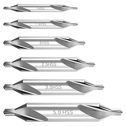 6 Stück Zentrierbohrer,Scharnierbohrwerkzeug-set,Hss Zubehör 1.0/1.5/2.0/2.5/3.0/5.0mm für Bohrer Metall,4-Schneidigen Doppelseitiger,Holz 60 Grad M2 6542 Countersink von xianshi