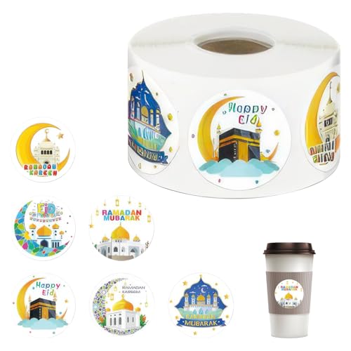 Ramadan Sticker,500 Stück Eid Mubarak Sticker,Aufkleber Dekoration Fensteraufkleber,Geschenkboxen Grußkarten Tortenbild für Diy Geldumschläge,Kalender Stickers Umschläge,Fenstersticker Geldgeschenke von xianshi