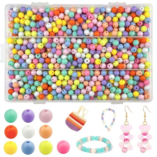 xianzhanEU 1500 Stück 8mm Perlen für Armbänder, Acryl Armbänder Selber Machen, 10 Farben, mit Aufbewahrungsbox, für Armbänder Beads Schmuck Basteln Kinder DIY Geschenk von xianzhanEU