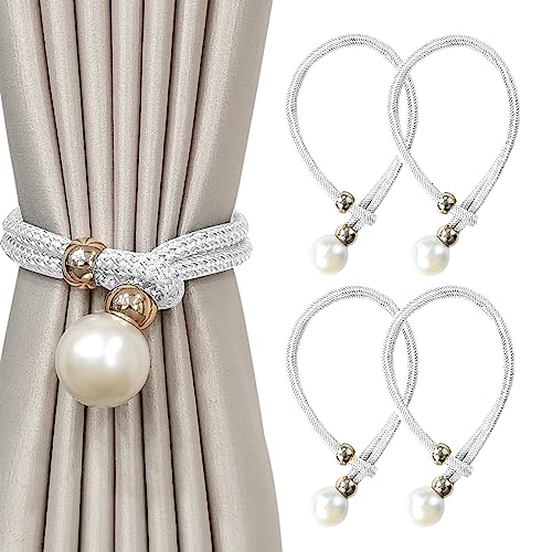 4 Stück Vorhang Raffhalter,Raffhalter für Gardinen Mit Großen Perlen für Heimdekoration, Büro, Hotel Etc (Weiß) von xiaoxianxian