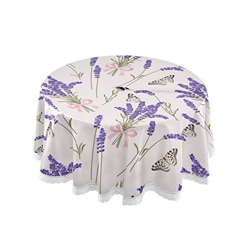 Schöne lila Lavendel Regenschirm-Loch Tischdecke für draußen, wasserdicht, auslaufsicher, runde Tischdecke mit Reißverschluss, Frühlings- und Sommer-Tischdecken für Garten, Picknick, 152.4 cm von xigua
