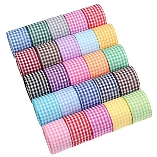 Klassisches kariertes Band, Gingham-Band, kariertes Band, Gingham-Band, gewebter Rand, Geschenkband, 22,7 m (mehrere Farben) von xingmo