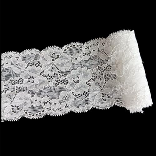 xingmo 4 Meter dehnbares Spitzenband, florales Spitzenband, elastischer Spitzenstoff zum Nähen, Kleidung, Geschenkverpackungen, Schleifen, Breite 7,5 cm (weiß) von xingmo