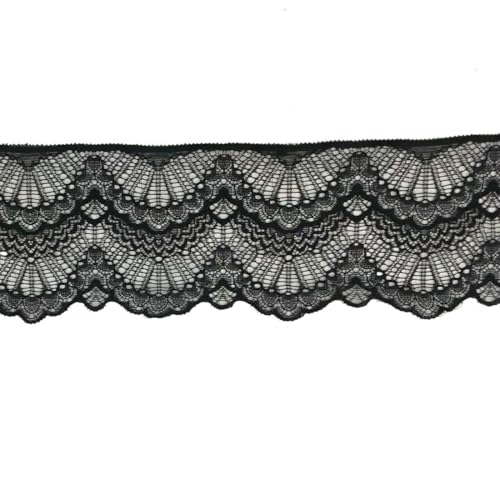 xingmo 5 Meter Stretch Spitzenborte Band Floral Spitzenband Dehnbarer Besatz Stoff zum Nähen Kleidung Breite 8cm (Schwarz) von xingmo