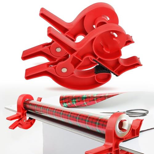 xinrongda 2 Stück Tisch Geschenkverpackungswerkzeug, Geschenkpapier Schneider für Rollen, Wickelpapierklemmen mit Klebebandspender, Wickelpapierklemmen für Weihnachten Geschenkverpackung(B) von xinrongda