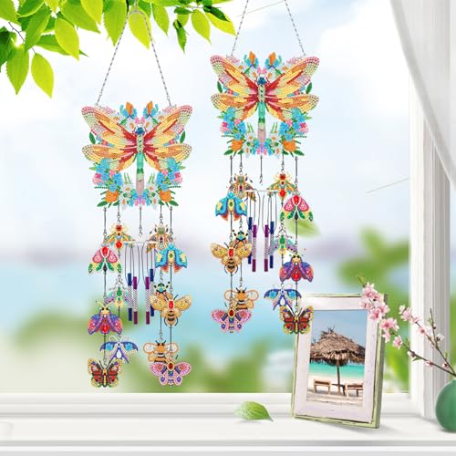 xlwen Suncatcher Crystal Diamond Painting Set, Rotating Wind Chime Craft Set,DIY Diamond Painting Windspiel Bastelset,Diamond Painting Schmetterling Anhänger für Window Decoration, Garden Decoration von xlwen