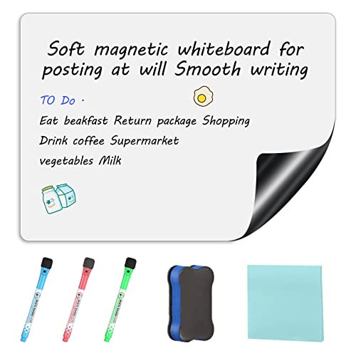 Magnetfolie Whiteboard Magnet, A4 Kühlschrank Magnettafel 21 * 30cm, Whiteboard Trocken Abwischbare Whiteboard-Folie mit 3 Markers 1 Radierer Haftnotizen für Planung von Mahlzeiten von xnnmzhao