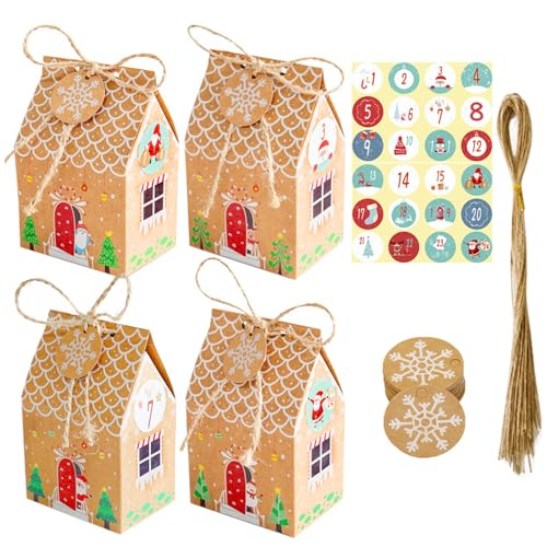 24 Stück Weihnachten Party Geschenkboxen, Kraftpapier Keks- und Süßigkeitenbox, Mitbringsel Taschen, Geschenk Papiertueten für Partydekorationen von xocome