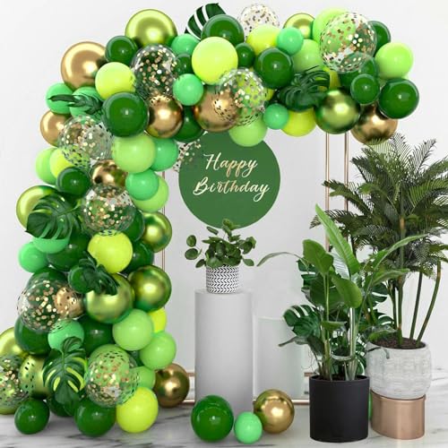 Luftballons Grün-135PCS Luftballon Girlande Grün Gold mit Konfetti Luftballons Palmblättern Set,Dschungel Geburtstag Dekoration für Kindergeburtstag Deko,Hochzeiten, Babypartys von xocome