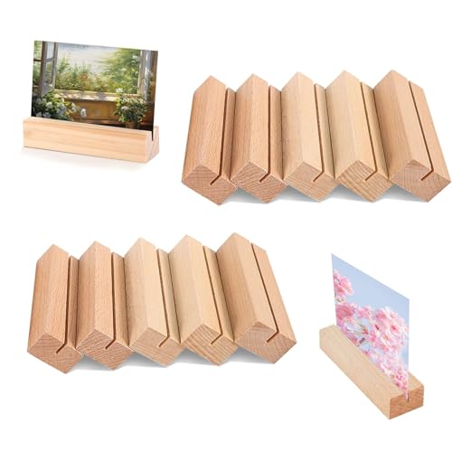 xocome 10 Stück Kartenhalter Holz, Tischkartenhalter aus Buchenholz Menükartenhalter Fotohalter Postkartenhalter, Bilderhalter für Restaurants Bankette und Partys Fotoständer(10*3*2cm) von xocome