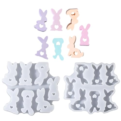 7 Stück Osterhase Silikonform Ostern Kaninchen Silikonformen Gießformen Mit Herz, Ostern Hase Epoxidform Gips Fondantform Für Gips, Sojawachs Kerzen, Handwerk 17,1x15,9x1,7 Cm von xowwyue