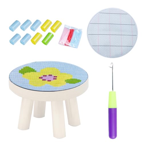 xtemtoamz Sticken Set Embroidery - Sticken für Anfänger, Punch Needle, Stickerei Set, Basteln DIY Rund Sitzunterlage, Blumenmuster, Enthält Stickstoff, Häkelnadeln und Wollfäden von xtemtoamz