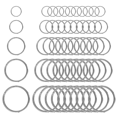 xuefenfei 50 Stück Edelstahl Schlüsselringe, 30/28/25/20/15mm, Glatte Oberfläche Schlüssel Ringe, für DIY Handwerk Anhänger, Haustier Namensschilder und Glocken (60 Stück) von xuefenfei