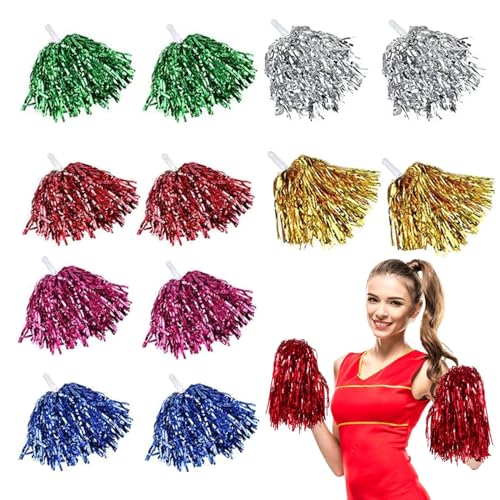 xutong 12 Stücke Cheerleader-Pompons, Hell Metallic Cheers Ball Zum, Schule Sport Prost Tanz Verrücktes Kostüm Kleid Nacht Party .(Gold, Silber, Blau, Rosenrot, Grün und Rot) von xutong