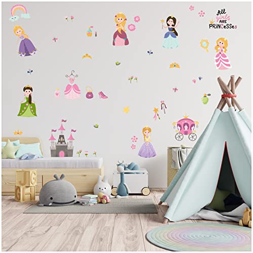 yabaduu Wandsticker personalisiert Sticker Aquarell Tiere mit Name Wandtattoo für Kinderzimmer Babyzimmer Spielzimmer Mädchen Junge Y037 (Nr. 31 Prinzessin, Ohne Wunschname) von yabaduu