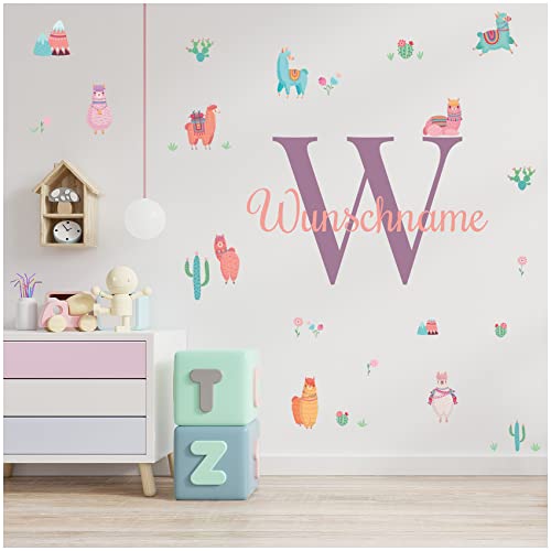 Wandsticker personalisiert Sticker Aquarell Tiere mit Name Wandtattoo für Kinderzimmer Babyzimmer Spielzimmer Mädchen Junge Y037 (Nr. 35 Alpakas, Mit Wunschname) von yabaduu