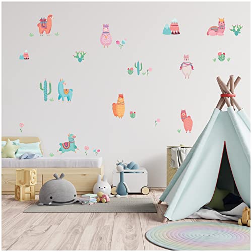 Wandsticker personalisiert Sticker Aquarell Tiere mit Name Wandtattoo für Kinderzimmer Babyzimmer Spielzimmer Mädchen Junge Y037 (Nr. 35 Alpakas, Ohne Wunschname) von yabaduu