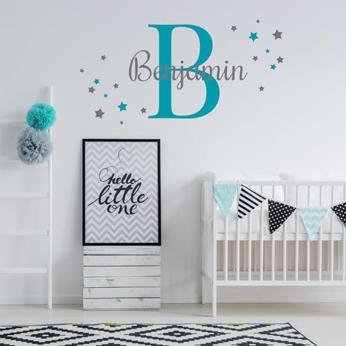 Wandsticker personalisiert Sticker Aquarell Tiere mit Name Wandtattoo für Kinderzimmer Babyzimmer Spielzimmer Mädchen Junge Y037 (Nr. 38 Sterne, Mit Wunschname) von yabaduu