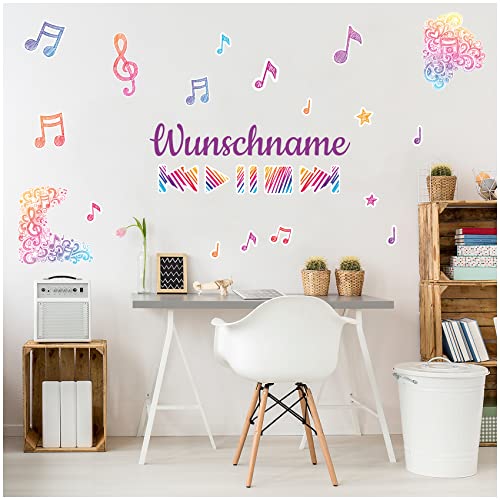 Wandsticker personalisiert mit Name Wandtattoo für Jugendzimmer Kinderzimmer Wohnzimmer Wandbild Mädchen Junge Teenager selbstklebend Y065 (Mit Wunschname, 05 Musik 1) von yabaduu